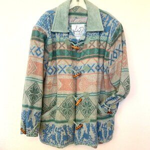 Katy D wool blend jacket coat SZ 14-16 - Leather trim - Toggle buttons - Pockets